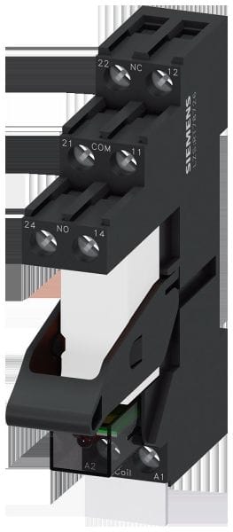SIEMENS - Steckrelais, DC24V, 1W, LED grün, Sockel mit log. Trennung, Schraubanschluss