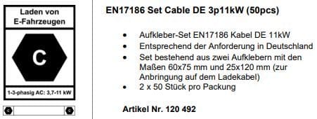 KEBA - Label Set EN17186 Cable DE 11kW (50pcs)
