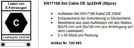 KEBA - Label Set EN17186 Cable DE 22kW (50pcs)