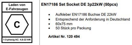 KEBA - Label Set EN17186 Socket DE 22kW (50pcs)