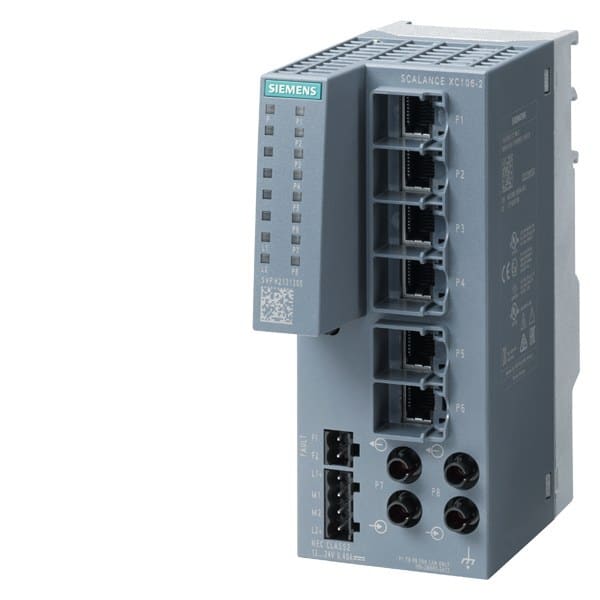 SIEMENS - SCALANCE XC106-2, unmanaged switch, 6x RJ45, 2x multimode ST/BFOC