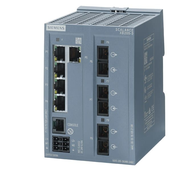 SIEMENS - SCALANCE XB205-3, managed Layer 2 switch, 5x RJ45, 3x multimode SC, DEF: E/IP