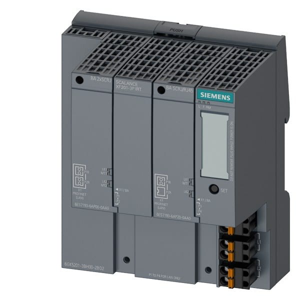 SIEMENS - SCALANCE XF201-3P IRT, managed Layer 2 flat switch, 1x RJ45, 3x POF SC RJ