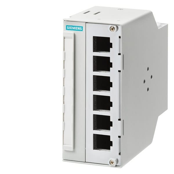SIEMENS - Cu/FO Modular Outlet, bis 6 IE RJ45 Keystone / FO LC Coupler auf DIN Hutschiene