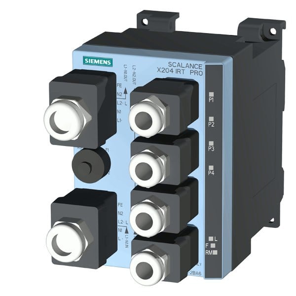 SIEMENS - SCALANCE X204IRT PRO, managed Layer 2 Switch, 4x Push Pull RJ45, IP65