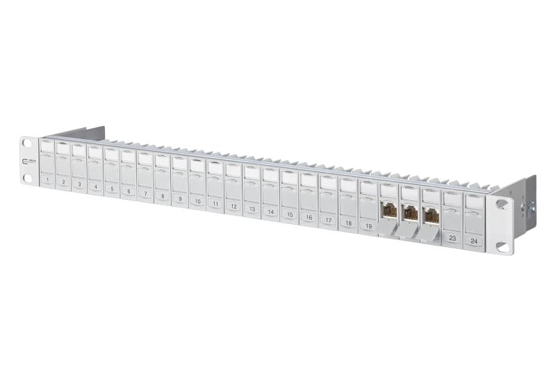 METZ CONNECT - E-DATmodul Patchpanel 19'' Kat.6A 24xRJ45 1HE lichtgrau