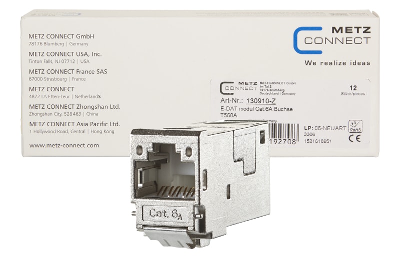 METZ CONNECT - E-DATmodul Kat.6A 1xRJ45 Modul TIA568A in 12 Stk-Pkg.