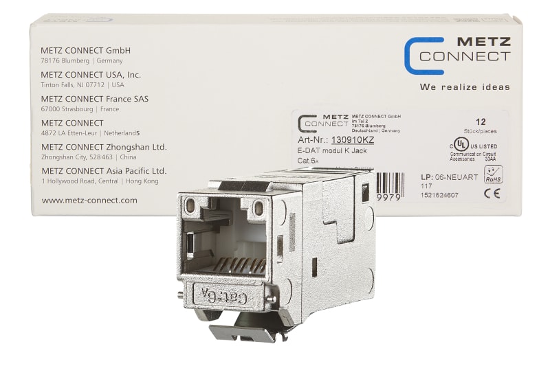 METZ CONNECT - E-DATmodul Kat.6A 1xRJ45 Modul Bauform Keystone in 12Stk-Pkg