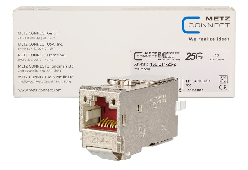 METZ CONNECT - 25Gmodul Kat.6A 1xRJ45 Modul 180° in 12 Stk-Verpackung