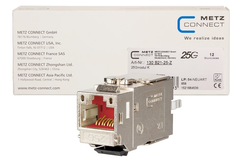 METZ CONNECT - 25Gmodul Kat.6A 1xRJ45 Modul 180° Bauform Keystone 12Stk-Pkg