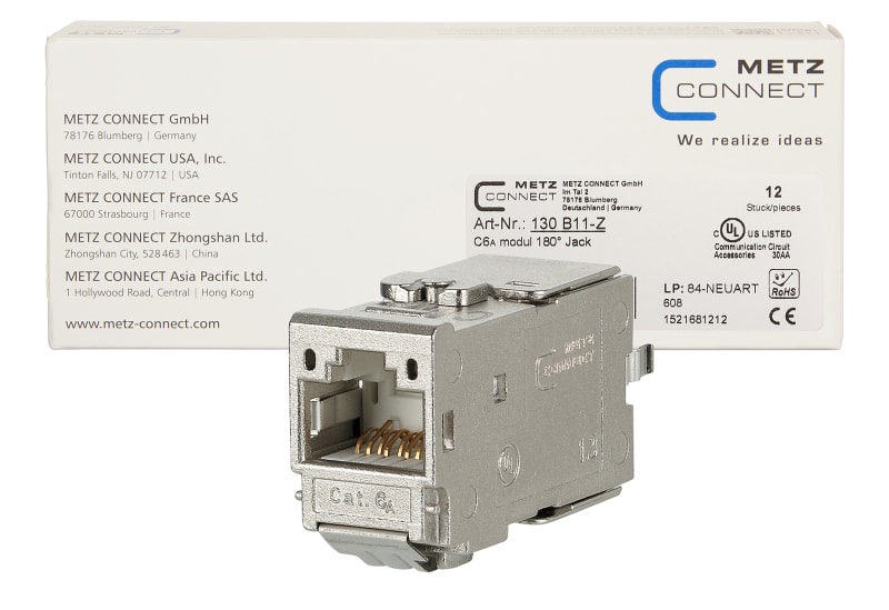METZ CONNECT - C6Amodul Kat.6A 1xRJ45 Modul 180° (MA14) in 12 Stk-Pkg.