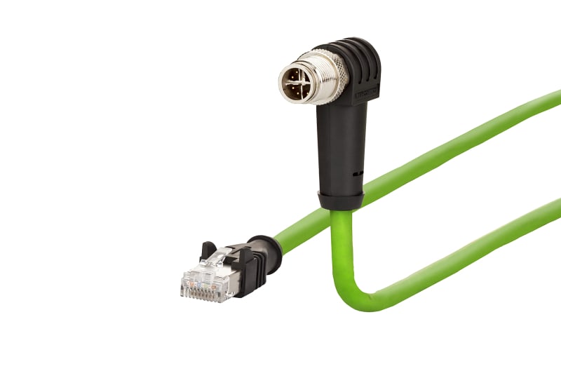 METZ CONNECT - Verbindungsleitung M12,X-kod,1m,Cat.7,RJ45 Stecker ger./M12 Stecker gew.,45°,8p