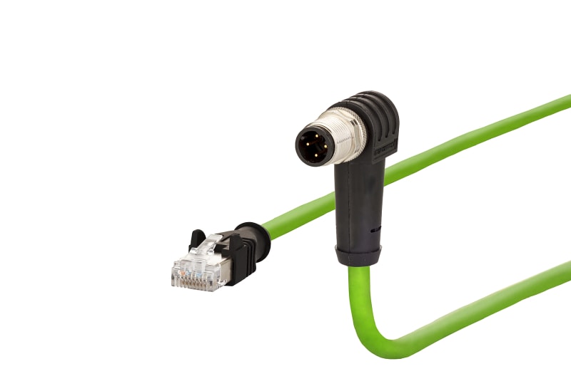 METZ CONNECT - Verbindungsleitung M12,D-kod,0,3 m,Cat.5 RJ45 Stecker ger./M12 Stecker gew.,4p