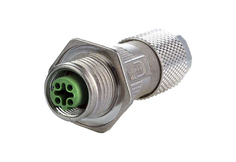 METZ CONNECT - M12 Buchse D-kodiert IP67 feldkonfektionierbar mit Flansch