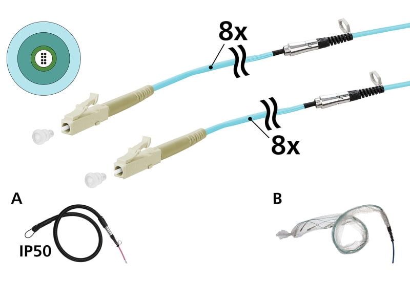 METZ CONNECT - OpDAT VIK Universalkabel 8xOM3, LC-LC, 100 m, einseitige Einziehhilfe IP50, Klasse Eca