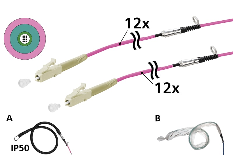 METZ CONNECT - OpDAT VIK Universalkabel 12xOM4, LC-LC, 100 m, einseitige Einziehhilfe IP50, Klasse Cca