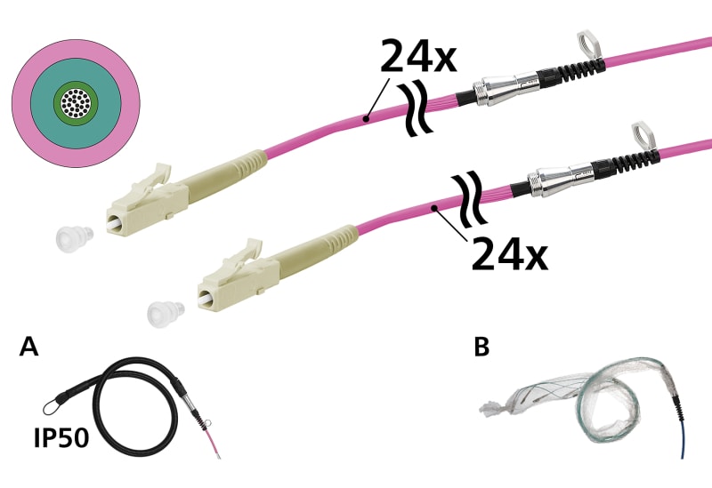 METZ CONNECT - OpDAT VIK Universalkabel 24xOM4, LC-LC, 30 m, einseitige Einziehhilfe IP50, Klasse Cca