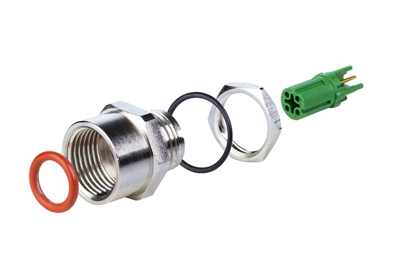 METZ CONNECT - Leiterplattenbuchse M12, D-kodiert, 4-polig, IP67, in Einzelteilen