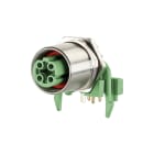 METZ CONNECT - Leiterplattenbuchse M12, D-kodiert, 4-polig, IP67, 90° gewinkelt, max. 2,5 mm Wandstärke