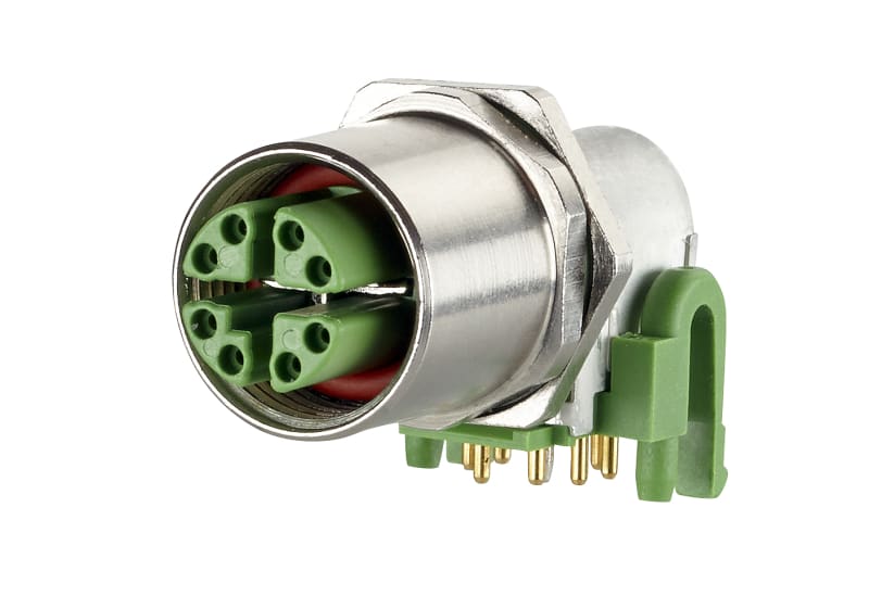 METZ CONNECT - Leiterplattenbuchse M12, X-kodiert, 8-polig, IP67, 90° gewinkelt, max. 5 mm Wandstärke