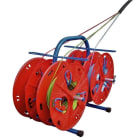 CABLE EQUIPEMENTS - QUAD: tragbarer Abwickler für Kabelringe, gelief. mit 4 Spulen + Gummispannern