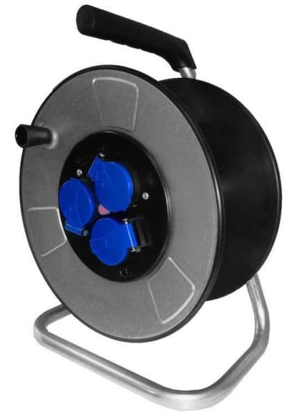 CABLE EQUIPEMENTS - Kabelaufroller mit Kurbel EM050P mit 3 Steckdosen 2P+T16A/230V mit Abdeckungen