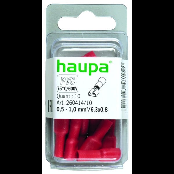 HAUPA - Flachsteckhülse rot vollisoliert 0,5-1,0/6,3x0,8 PVC