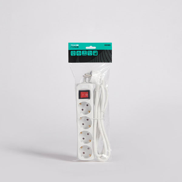 TRADEFORCE - 4-fach Tischverteiler m Schalter Schuko 16A/250V IP20 Weiß 1.5m