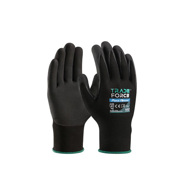 TRADEFORCE - Arbeitshandschuh Force Allround 15G Schwarze Nylon+Spandex Schwarze Schaum-Nitrilhandschuhe Touchscreen L
