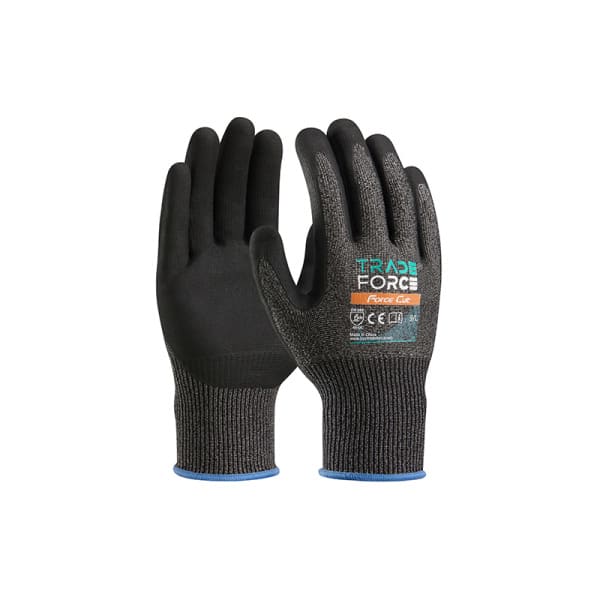 TRADEFORCE - Arbeitshandschuh Force Cut 15G Schwarze schnittfeste HPPE-Schale, schwarze Nitril-Schaumhandschuhe, Touchscreen, Größe L