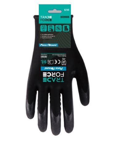 TRADEFORCE - Arbeitshandschuh Force Allround 15G Schwarze Nylon+Spandex Schwarze Schaum-Nitrilhandschuhe Touchscreen M