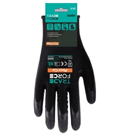 TRADEFORCE - Arbeitshandschuh Force Cut 15G Schwarze schnittfeste HPPE-Schale Schwarze Nitril-Schaumhandschuhe Touchscreen M