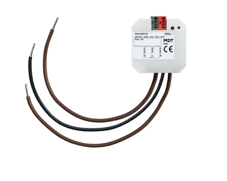MDT - KNX Schaltaktor 2-fach, UP, 10 A, 230 V AC, Kompakt, 14 µF, 2 EVG