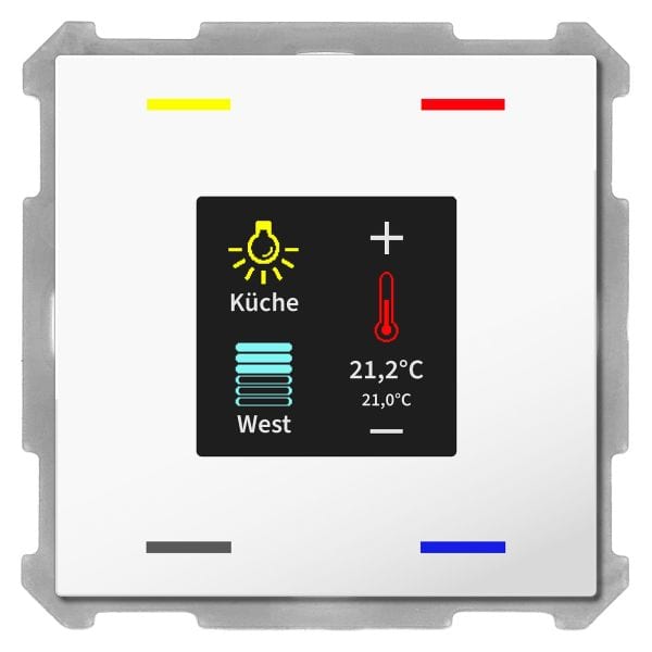 MDT - KNX Taster Smart 63 4-fach mit Farbdisplay und T-/F-Sensor, Studioweiß glänzend