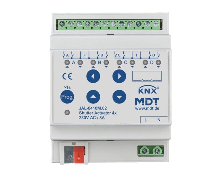 MDT - KNX Jalousieaktor 4-fach mit Fahrzeitmessung, 4TE REG, 8 A, 230 V AC