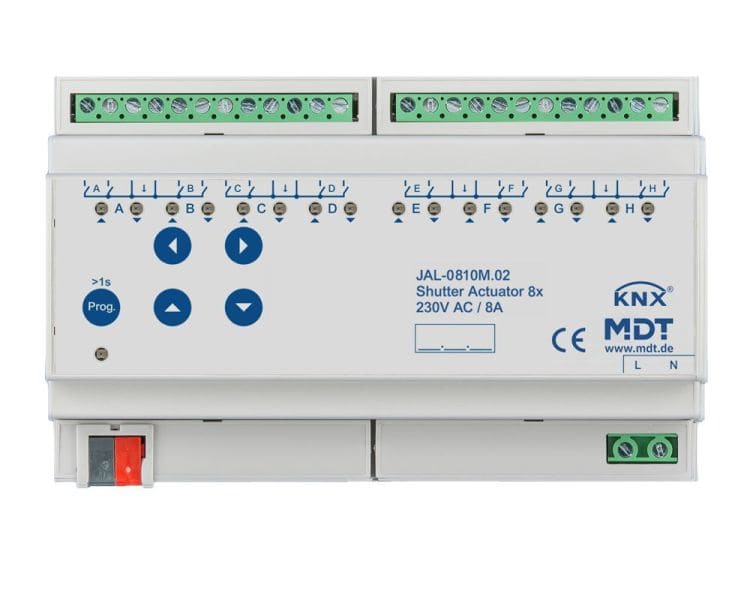 MDT - KNX Jalousieaktor 8-fach mit Fahrzeitmessung, 8TE REG, 8 A, 230 V AC