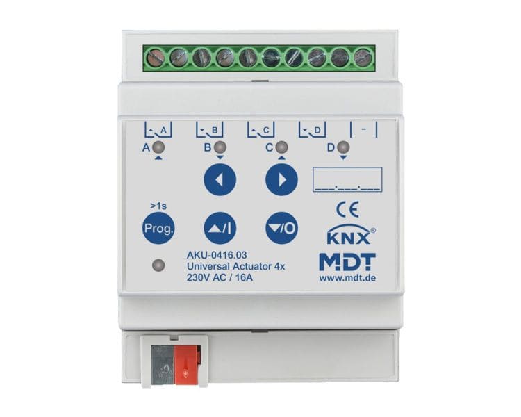 MDT - KNX Universalaktor 4-fach, 4TE REG, 16 A, 230 V AC, 100 µF, 15 EVG