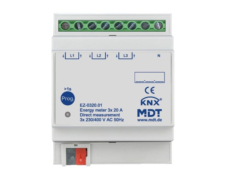MDT - KNX Energiezähler 3-fach 20 A, Direktmessung, 4TE REG, 230/400 V AC