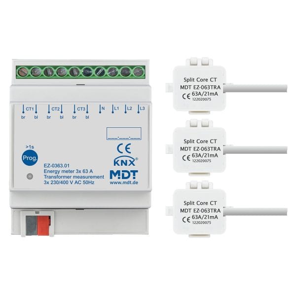 MDT - KNX Energiezähler 3-fach 63 A, Wandlermessung, 4TE REG, 230/400 V AC