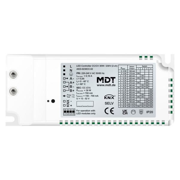 MDT - KNX LED Controller CC/CV 30 W / 230 V 2-Kanal