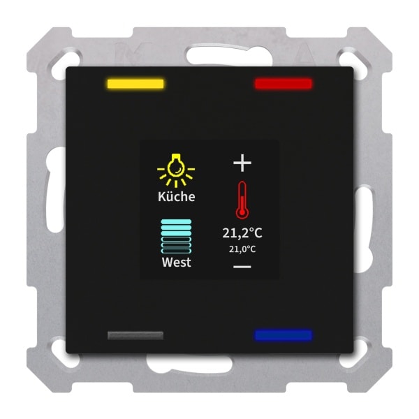 MDT - KNX Taster Smart 55 4-fach mit Farbdisplay und T-/F-Sensor, Schwarz matt