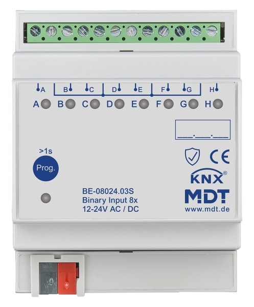 MDT - KNX Binäreingang 8-fach, 4TE REG, Ausführung 24 V AC/DC, Secure