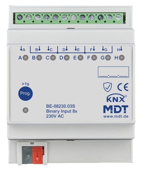 MDT - KNX Binäreingang 8-fach, 4TE REG, Ausführung 230 V AC, Secure