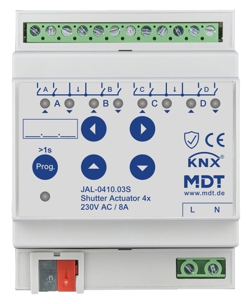 MDT - KNX Jalousieaktor 4-fach, 4TE REG, 8 A, 230 V AC, Secure