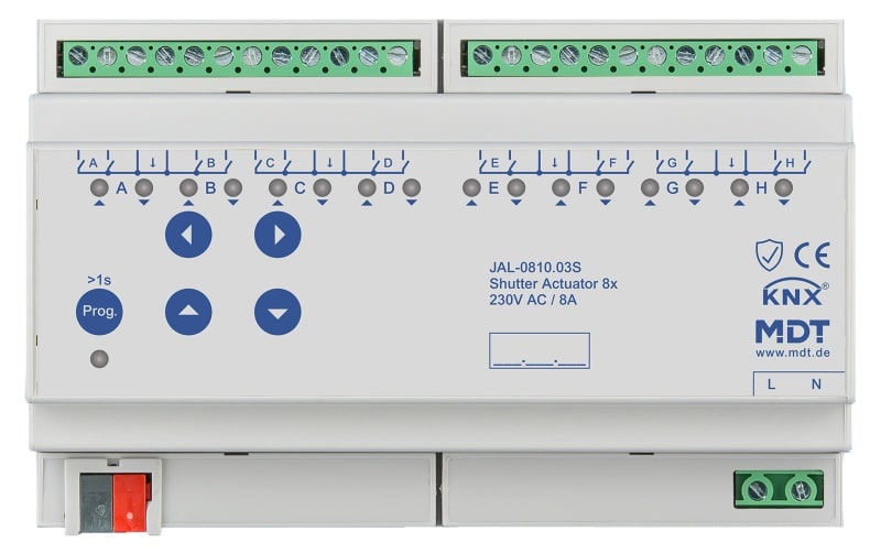 MDT - KNX Jalousieaktor 8-fach, 8TE REG, 8 A, 230 V AC, Secure