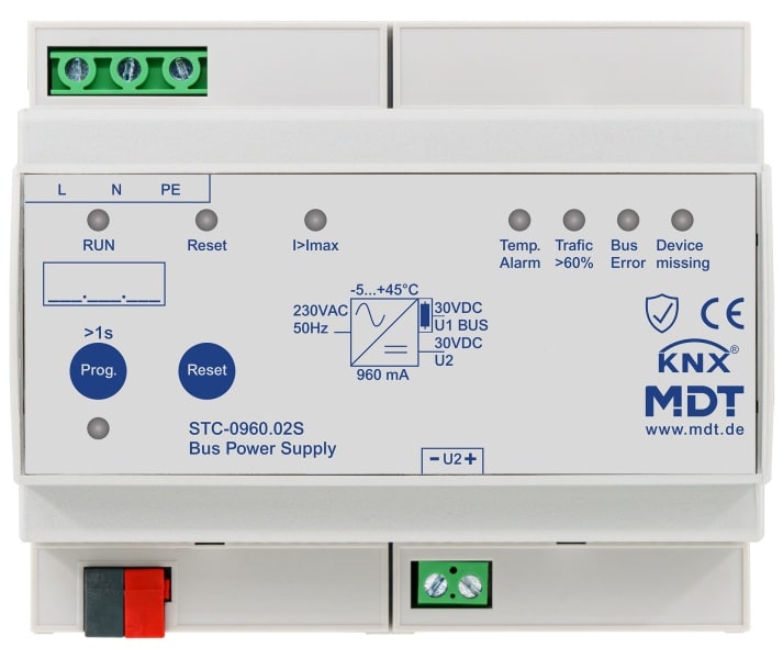 MDT - KNX Busspannungsversorgung mit Diagnosefunktion, 6TE REG, 960 mA, Secure