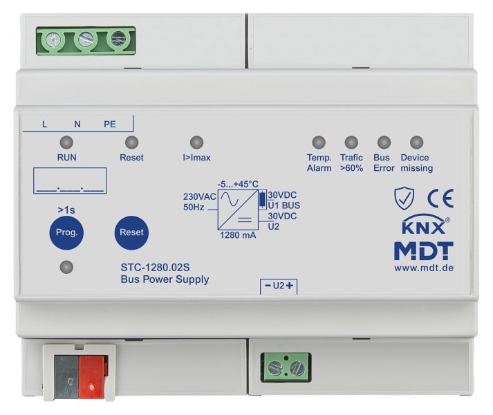 MDT - KNX Busspannungsversorgung mit Diagnosefunktion, 6TE REG, 1280 mA, Secure