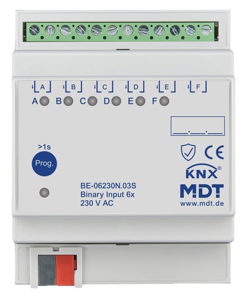 MDT - KNX Binäreingang 6-fach, 4TE REG, 230 V AC mit separaten Neutralleitern, Secure