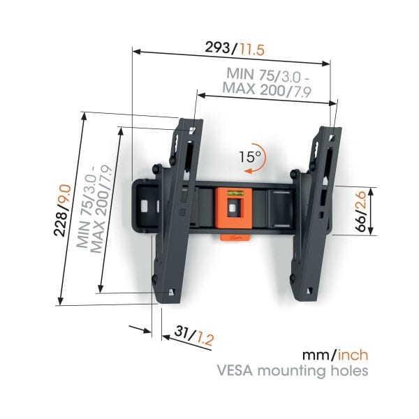 VOGELS - TV-Wandhalterung 19-43'' neigbar 15G max.15kg sw