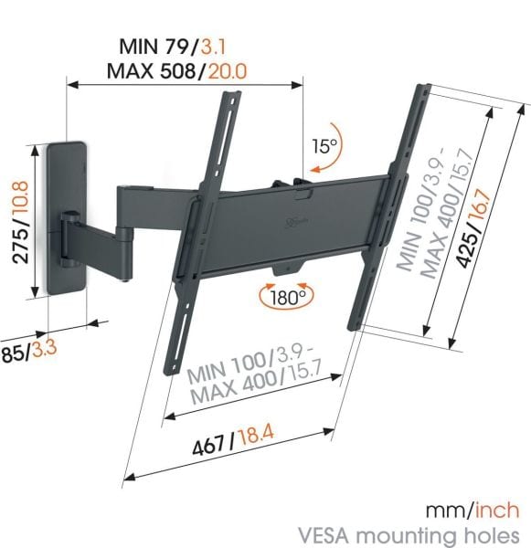 VOGELS - TV-Wandhalterung 32-65'' dreh-u.neigb. 180G max.25kg sw
